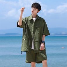 短袖衬衫男新款夏季薄款透气搭配一套短裤宽松翻领衬衣TZ073-P80，男装牛仔裤，星座308B-2