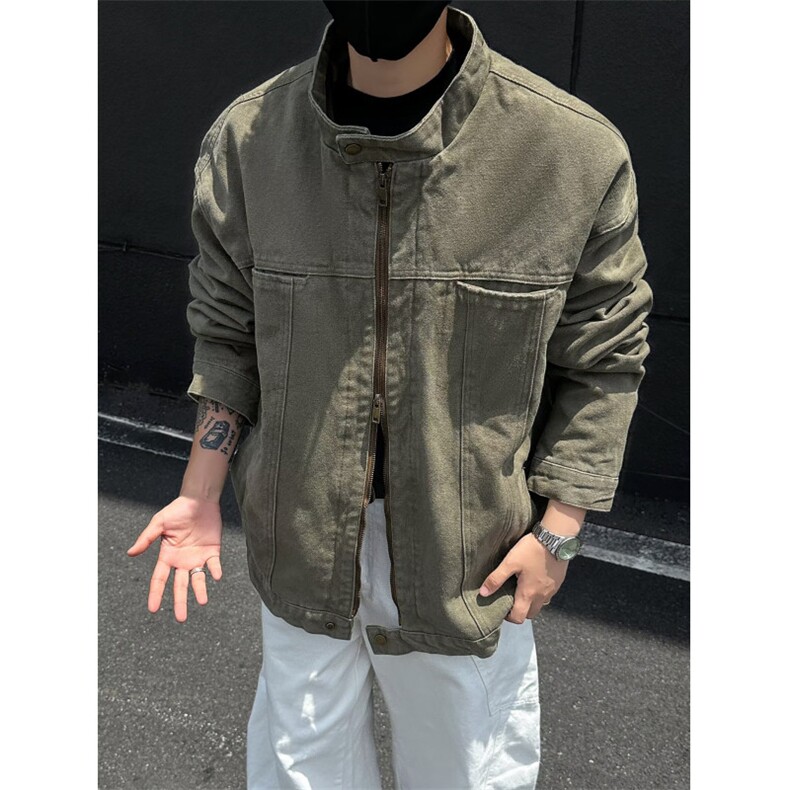新款无品牌百搭美式工装夹克男士设计感牛仔外套流行时尚日系潮流,男装工装外套,星座601-1