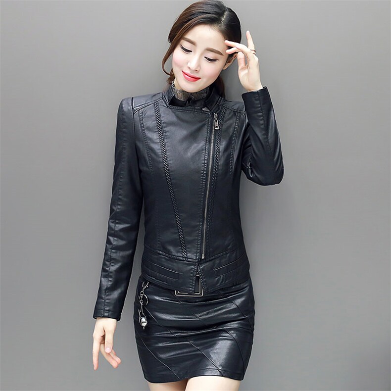 春冬新款PU皮外套女装修身显瘦时尚百搭韩版,女装皮衣,江南女神