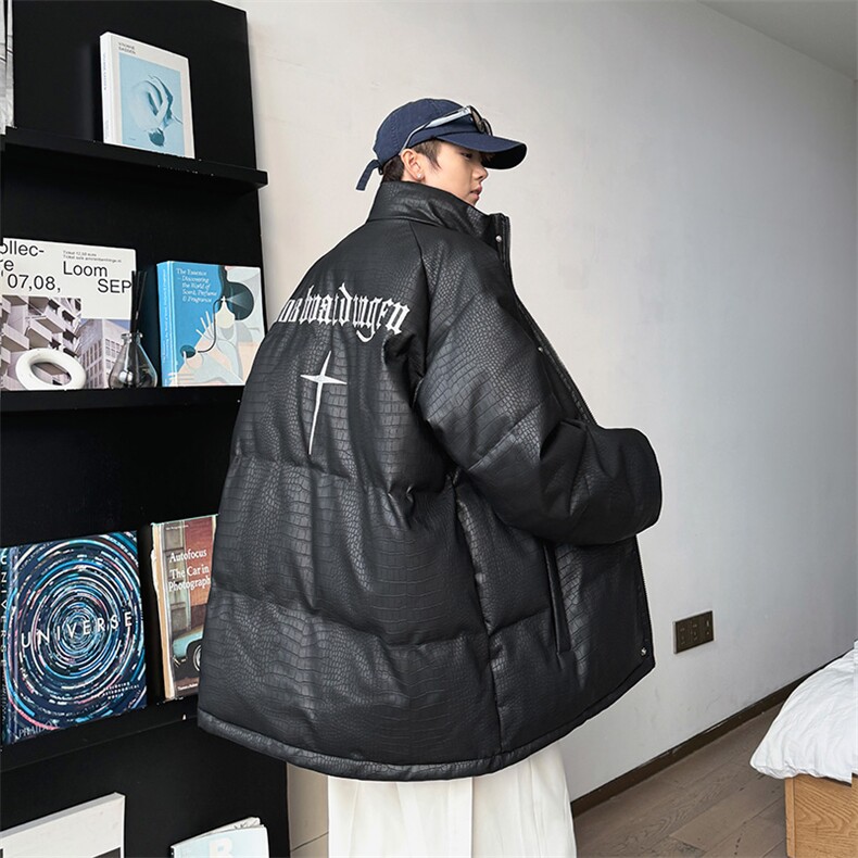 2025港风棉衣棉服鳄鱼纹PU皮面包服立领棉袄皮衣外套1611-P90,男装棉衣,星座207