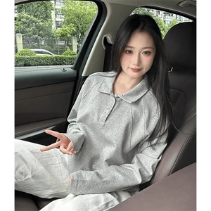 抖音得物高品质美式高街重磅曼巴棉结构螺纹拼接翻领卫衣长袖T恤图片
