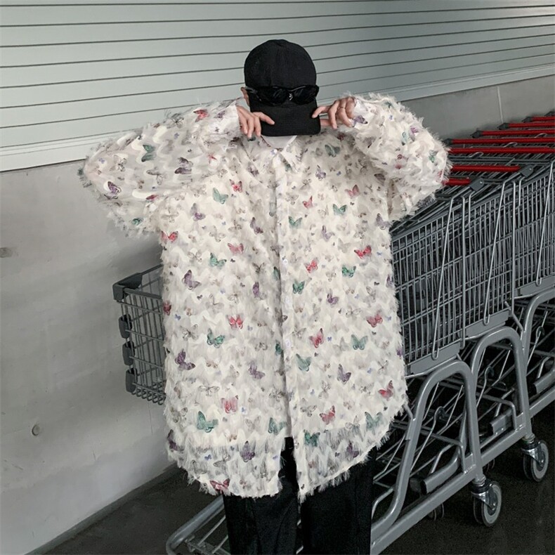 小众蝴蝶毛边流苏设计感衬衫高级感痞帅休闲外套防晒衣 C53图片