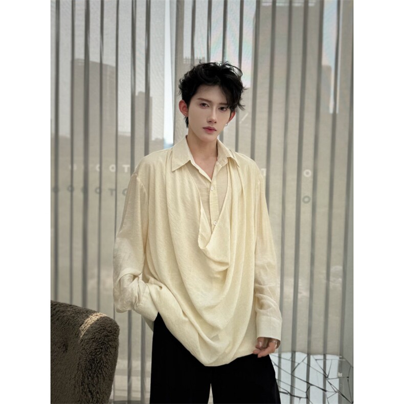 C316CS8346P68秋装新款个性设计亚麻材质长袖衬衫衬衣不规则,男装衬衫,电商C316