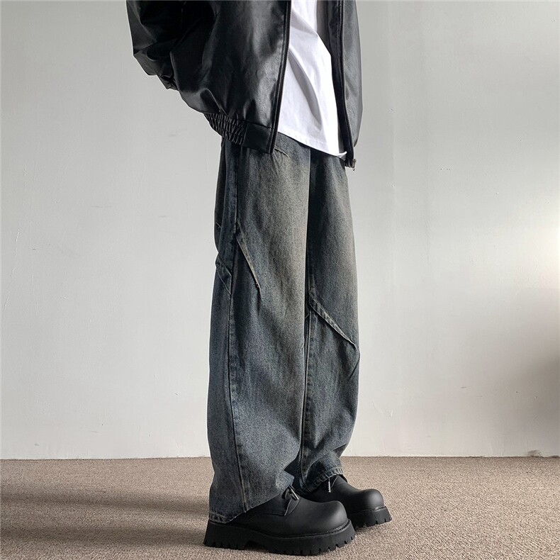 xz905-2-N8093#P55-（控88）美式高街宽松阔腿牛仔裤,男装牛仔裤,星座905-2