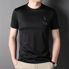 爸爸冰丝夏装冰丝薄款短袖t恤2023新款中老年商务休闲男士上衣，男装T恤，电商B212（原钱塘6029）