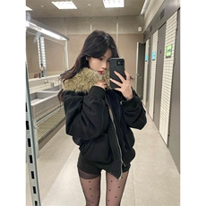 现货重磅boxy短款棉衣座山雕大毛毛领男女棉服水洗工装厚外套，男装棉衣，电商A486-1
