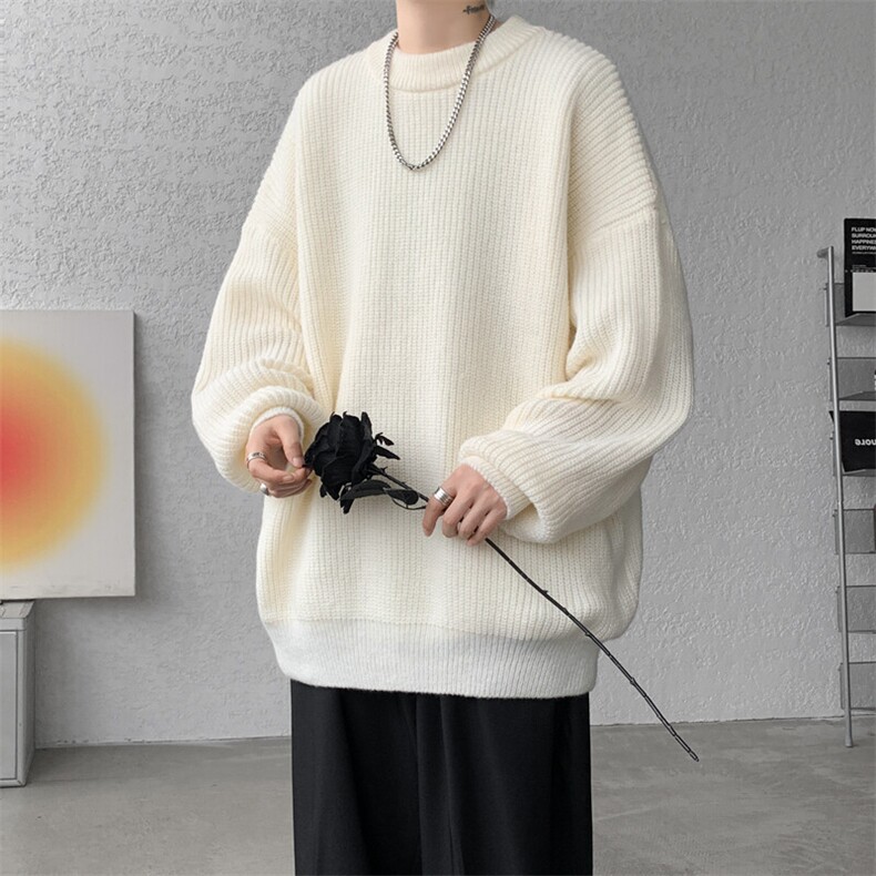 8XL-M纯色圆领毛衣秋冬季宽松套头针织衫慵懒风毛线衣MY1506/P68,男装针织衫/毛衣,电商B238