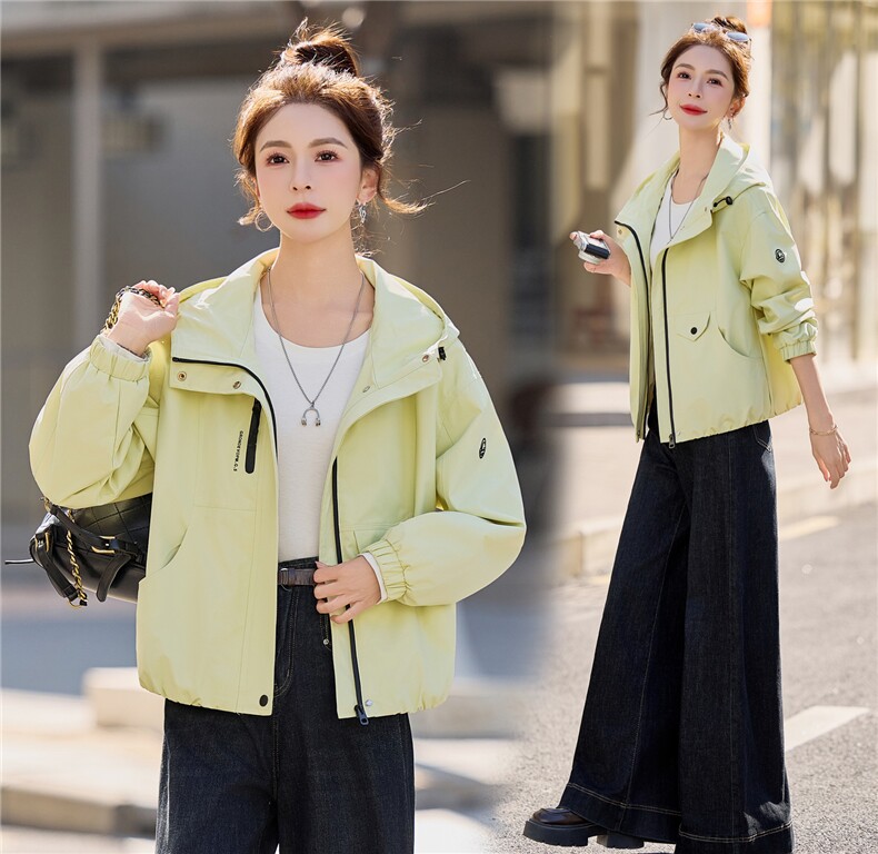 小个子短外套女2026年春季女士休闲风25-29周岁连帽短款夹克，女装短外套，悦祺