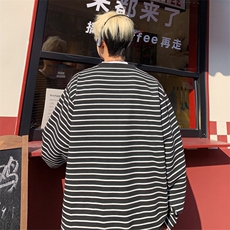 2026春季新款港风外景大码圆领条纹长袖T恤M-5XHT25087-特P25，男装T恤，电商A022