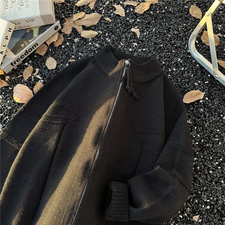 美式双拉链开衫毛衣男生休闲设计感针织外套ins立领长袖夹克上衣,男装针织衫/毛衣,星座601-1