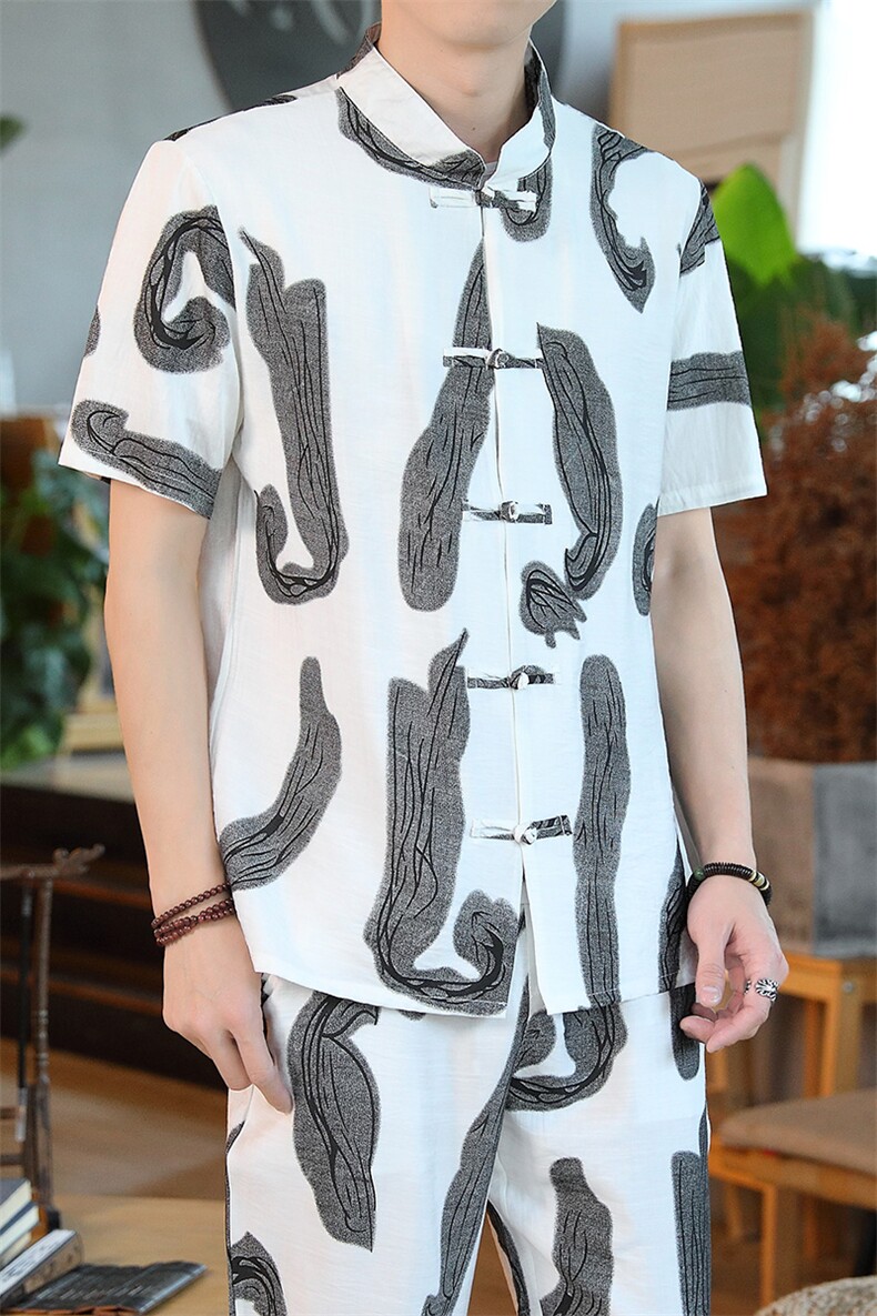 男士夏季风汉服棉麻透气舒适复古开衫唐装两件套HO6929-P65,男装民族服装,星座1105-3