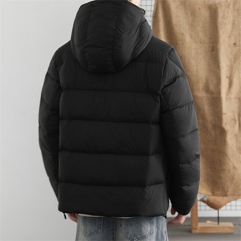 2025冬季90白鸭绒保暖羽绒服男连帽休闲纯色御寒上衣百搭外套,男装羽绒服,星座914