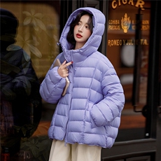 现货紫色排骨款泡芙羽绒服女宽松休闲连帽厚款冬季外套，女装羽绒服，梦懿尔