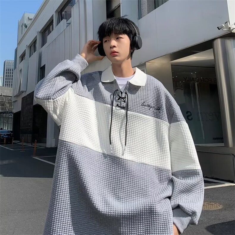 polo杉男韩版潮流高街帅拼色2023春夏季ins宽松百搭卫衣WB030-P37,男装Polo衫,星座412-3