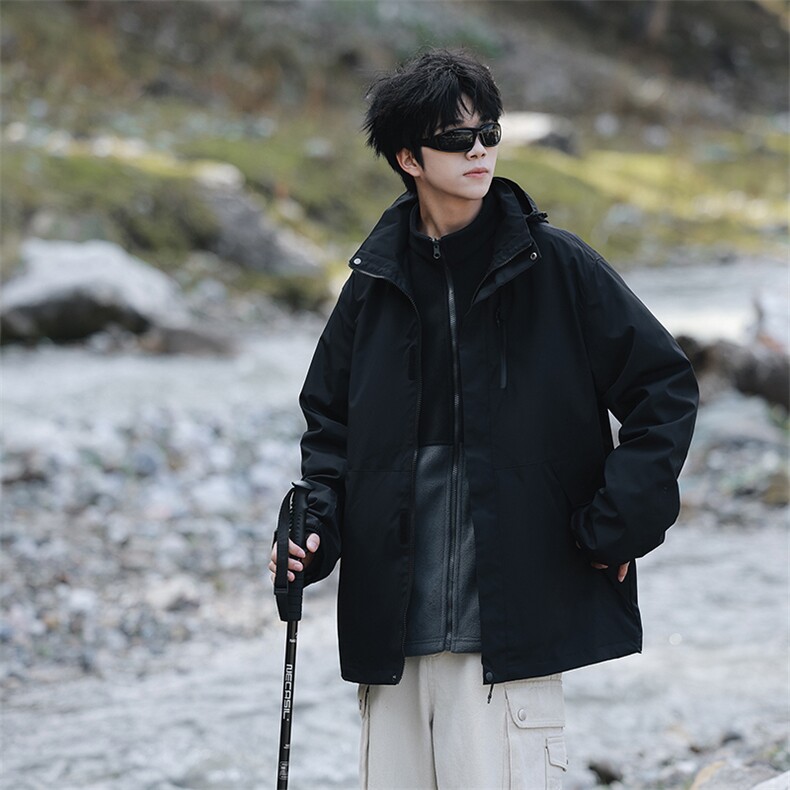 冬季三合一外套日系连帽男装青年夹克户外防水冲锋衣外套6152-P90,男装夹克,星座1403A