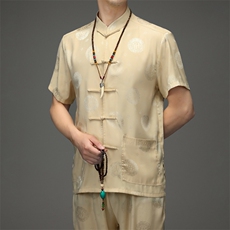 唐装短袖套装夏季中老年爷爷汉服爸爸风男装老年人衣服，男装民族服装，电商B212（原钱塘6029）