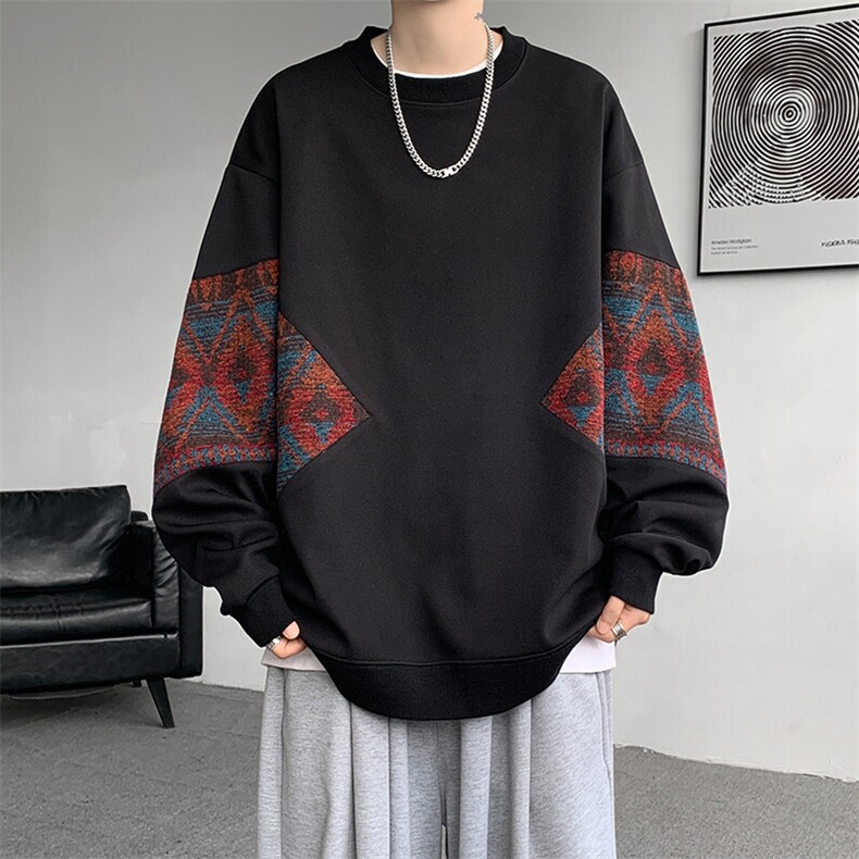 8XL-M春秋季圆领拼接撞色民族风卫衣男新款潮牌上衣服WY005P58,男装卫衣,电商B312