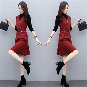 洋气时尚套装女2021秋新款女装两件套连衣裙气质显瘦打底套裙图片