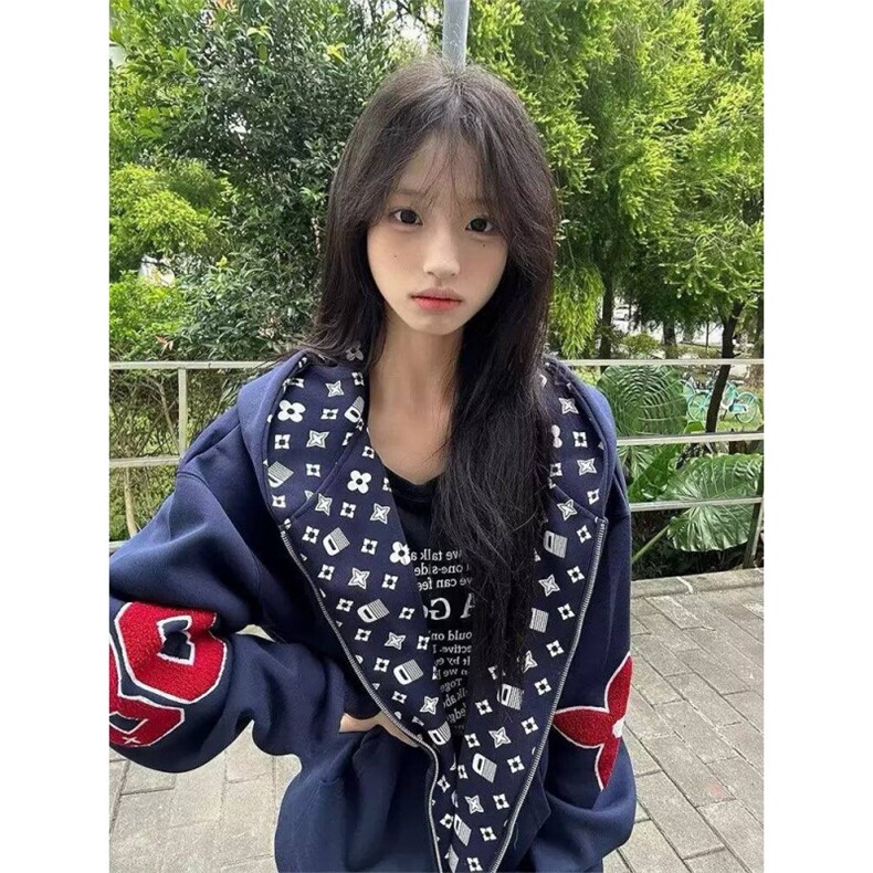 【004】连帽拉链开衫卫衣外套男刺绣情侣宽松A079-WY8062-P59,女装短外套,电商A079