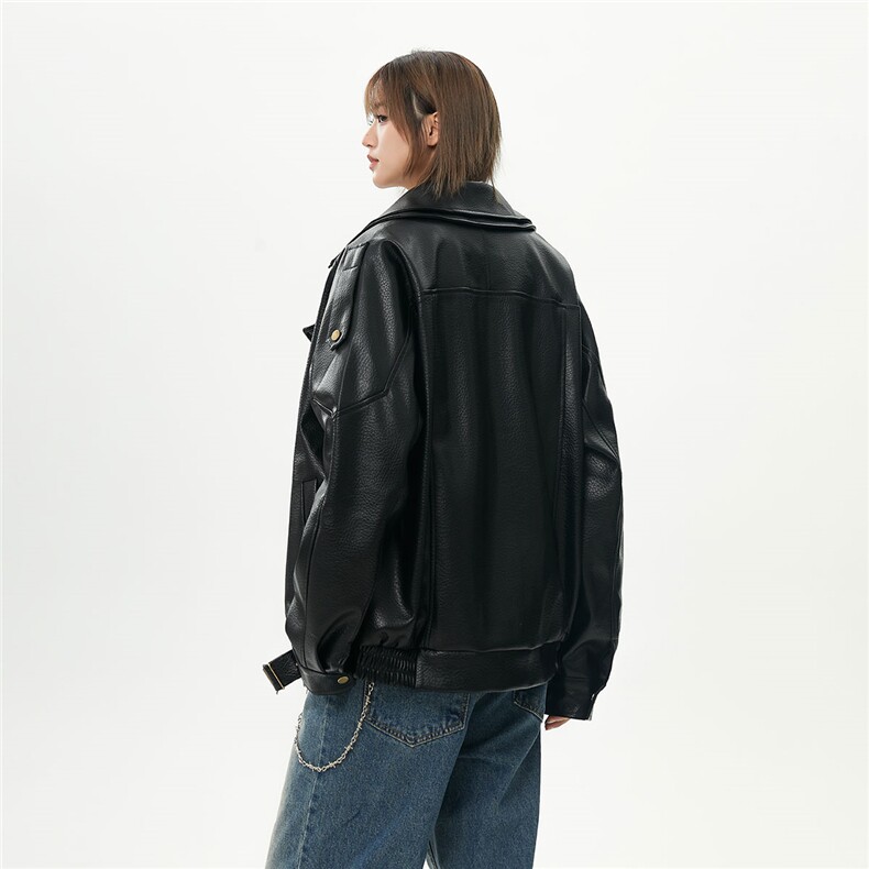 荔枝纹双层领大码M-5XL机车面层PU皮衣男JK78095特P118控178，男装皮衣，星座226-1