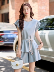 时尚休闲棉麻短裤套装女2025夏季新款小个子洋气减龄巨好看两件套，女装套装/套裙，慕依路