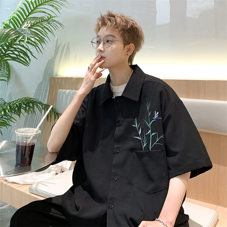 清凉一夏（冰丝面料）新中式刺绣大码半袖潮牌衬衫 XZ301A C6602图片