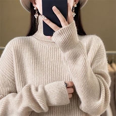 半高领套头毛衣女针织秋冬休闲加厚宽松保暖打底衫，女装针织衫/毛衣，解氏羊绒