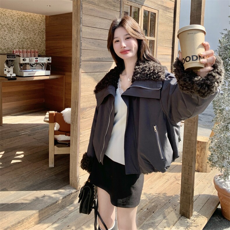 新款！羊羔毛拼接两面穿派克服外套2C133-8995-P225-K328,女装派克服,2C133