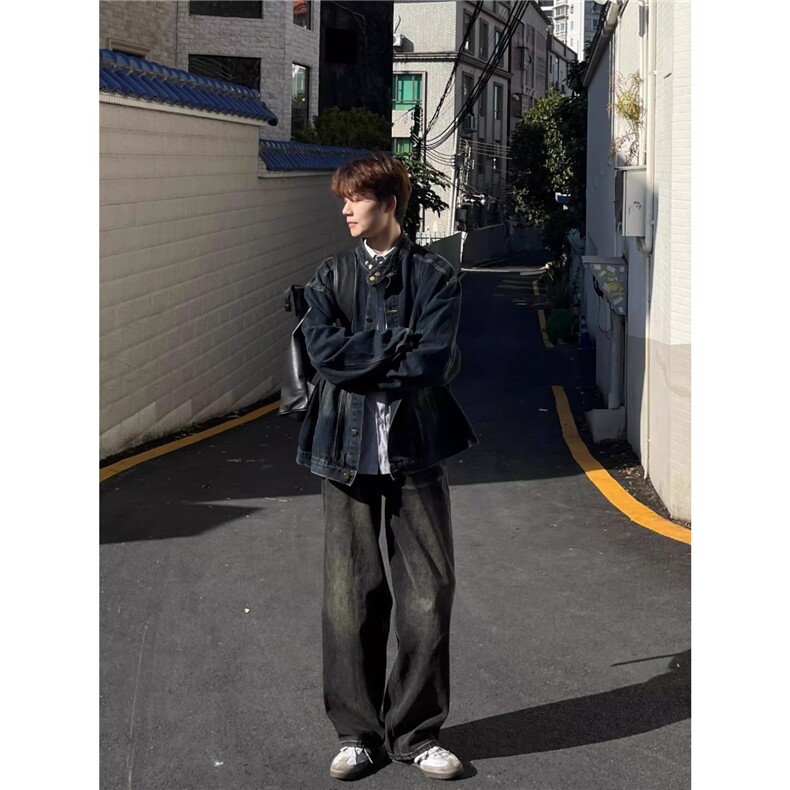 美式复古水洗做旧立领牛仔外套男女宽松休闲夹克潮流JK890-P65,男装工装外套,星座208-5
