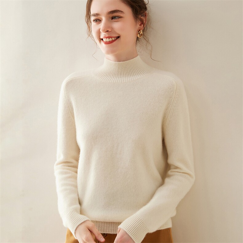 秋冬新款baby小山羊绒衫女半高领坑条针织纯色毛衣修身显瘦打底衫，女装羊绒衫，暖凌绒