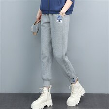 时尚刺绣加绒休闲裤女冬季新款显瘦百搭宽松长裤，女装休闲裤，依恋蒂丝