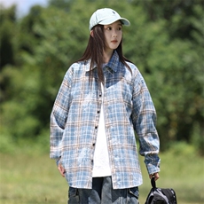 25年春季格子衬衫长袖大码宽松落肩现货DS-C323-1-2385-特批35，男装衬衫，电商C323-1