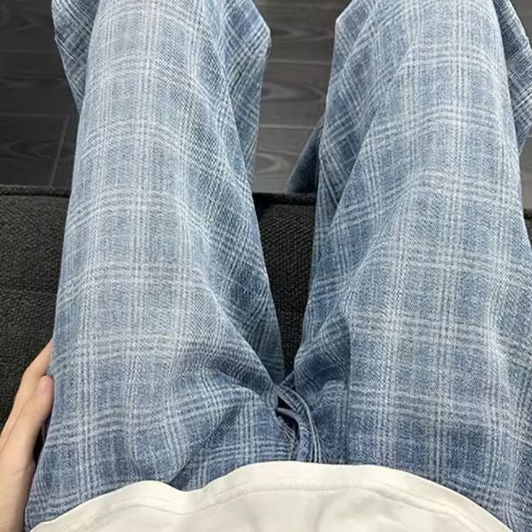 复古蓝纹理感直筒牛仔裤新款宽松显瘦阔腿长裤513ACK2336P39,男装牛仔裤,星座513A