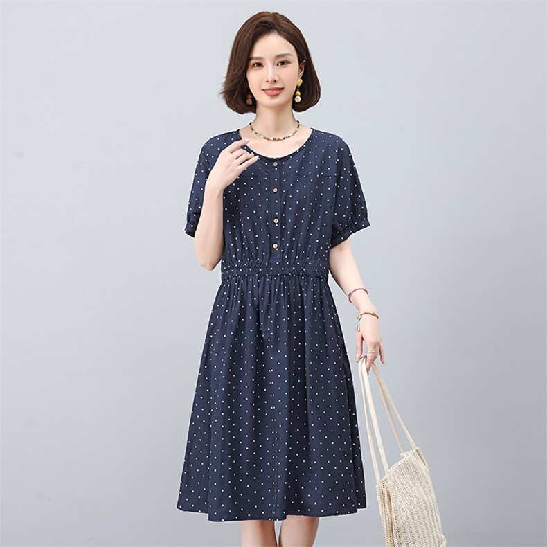 女士纯棉连衣裙2025新款今年流行爆款夏季超好看波点a字碎花裙子,女装连衣裙,叶笙衣