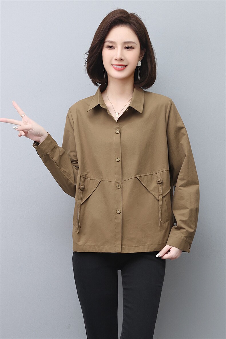 中年妈妈衬衫式外套女短款2023年春秋新款设计感小众大码宽松外套图片