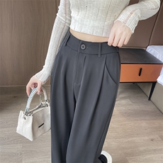 现货灰色西装裤女春夏高腰显瘦高级感垂感西裤直筒冰丝阔腿裤，女装休闲裤，云美莎专业女裤-全店现货