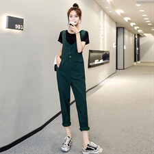 2021夏季新款时尚优雅气质减龄潮流休闲舒适牛仔背带连体裤，女装休闲裤，秋水欣儿