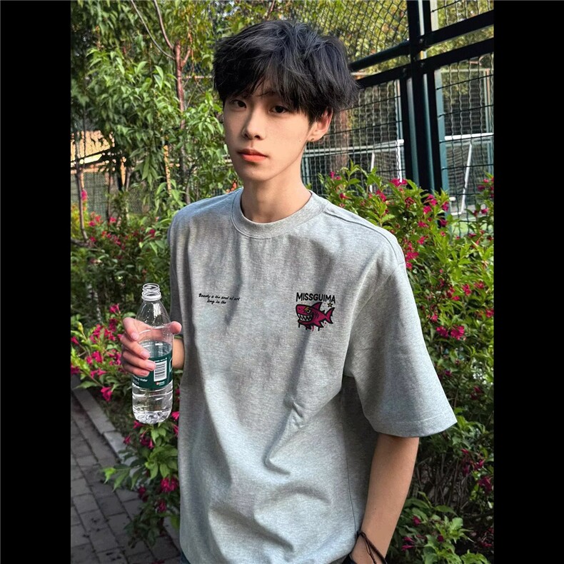 1506/QY5230/P33冰爽棉凉感男式T恤短袖合身上衣印花文化衫图片