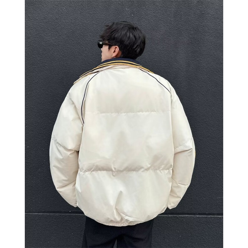 美式复古撞色织带翻领棉衣棉服男冬季加厚情侣面包服外套M9092,男装棉衣,星座506