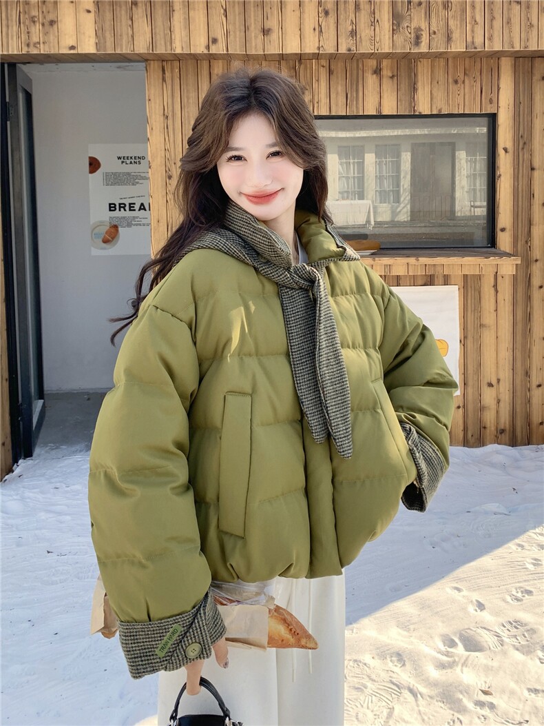 韩系格纹连帽泡芙羽绒服外套女冬2025新款设计白鸭绒面包服,女装羽绒服,慧尚2-185