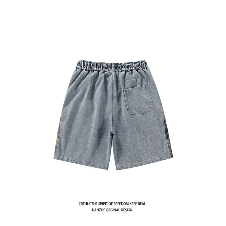 牛仔短裤男夏季港风高街水洗拼接五分裤子潮流insXD22963-P45,男装牛仔裤,电商A042
