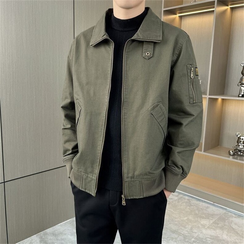新款春秋季男士宽松纯色休闲工装外套2025款男装可翻立领夹克上衣，男装夹克，星座506A