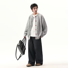 秋冬复古休闲慵懒风V领针织衫男纯色开衫毛衣外套914-4-M5811P60，男装针织衫/毛衣，星座914-4
