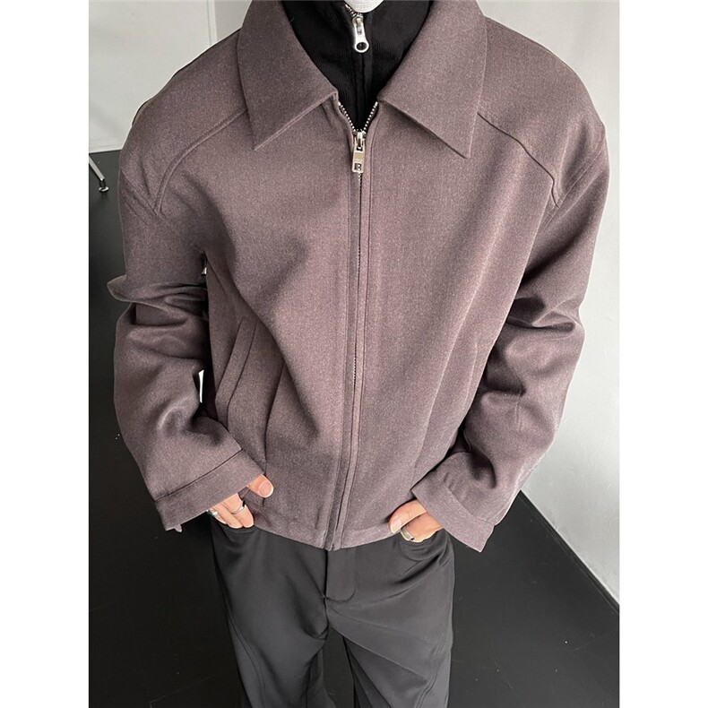 高级感短款夹克男外套翻领纯色立体剪裁复古时髦潮HH161P48，男装夹克，星座1013-5