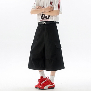 8XL-M褶皱工装牛仔短裤男夏季美式复古多口袋七分裤子QK27002P58图片