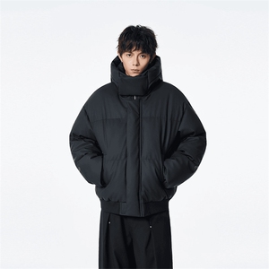 现货5W件冬季三防重磅boxy短款羽绒连帽PU皮棉衣外套防风加厚棉服图片