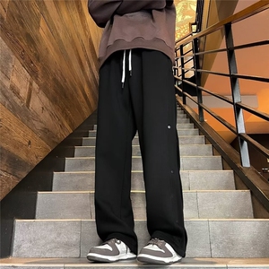 美式重磅直筒运动卫裤男女ins潮流假排扣休闲阔腿裤春秋K1077-p45图片