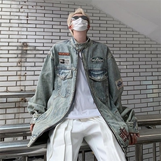 美式高街秋季牛仔外套男潮牌炸街休闲百搭牛仔夹克男JK8021/P70，男装工装外套，电商D202-1