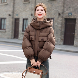 欧货潮牌短款羽绒服女2025冬季新款白鸭绒加厚宽松连帽面包服外套图片