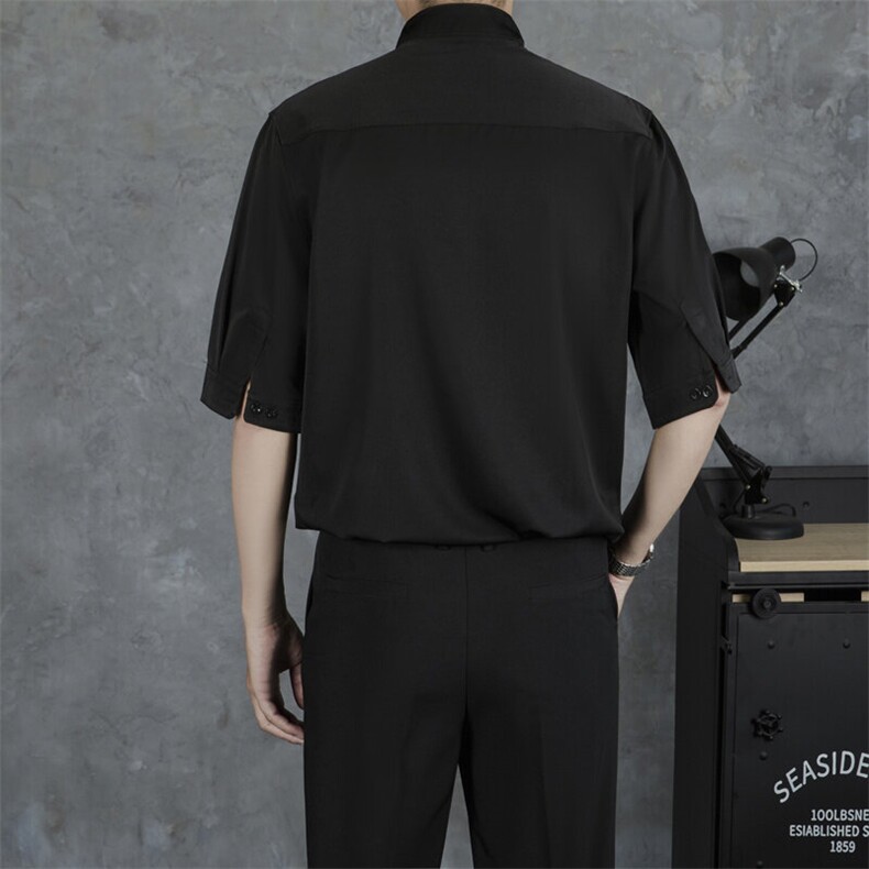 夏季冰丝立领暗扣五分短袖衬衫男,男装T恤,星座410-7